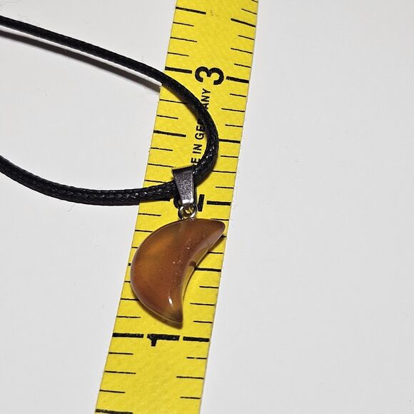 Brown Semiprecious Crescent Moon Pendant Black Cord Necklace 24-26" - Picture 7 of 12